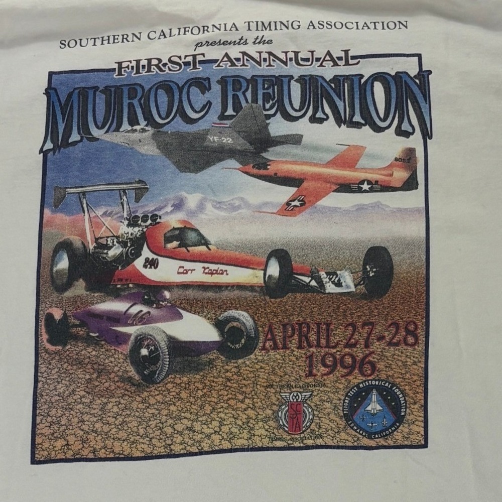 Vintage 1996 Muroc Reunion SCTA Racing Aviation T-Shirt XL White USA